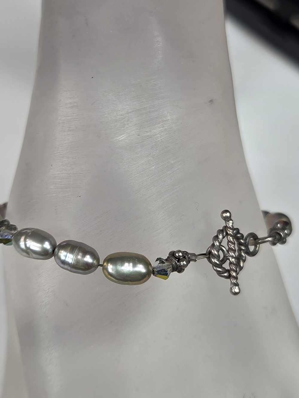 tahitian baroque grey luster pearl bracelet 7in sterling silver toggle clasp